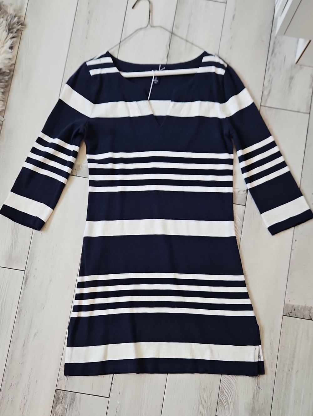 GAP Navy and White Striped Midi Shift Dress